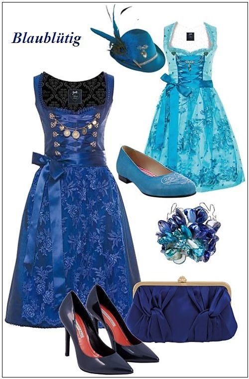 Erfrischender Blickfang: Dirndl in royal Blau und frischem Türkis und Hut AlpenHerz. Tasche, blaue Pumps Tosca Blu,  Ballerinas zum Dirndl Diavolezza, Schmuck Private Suite