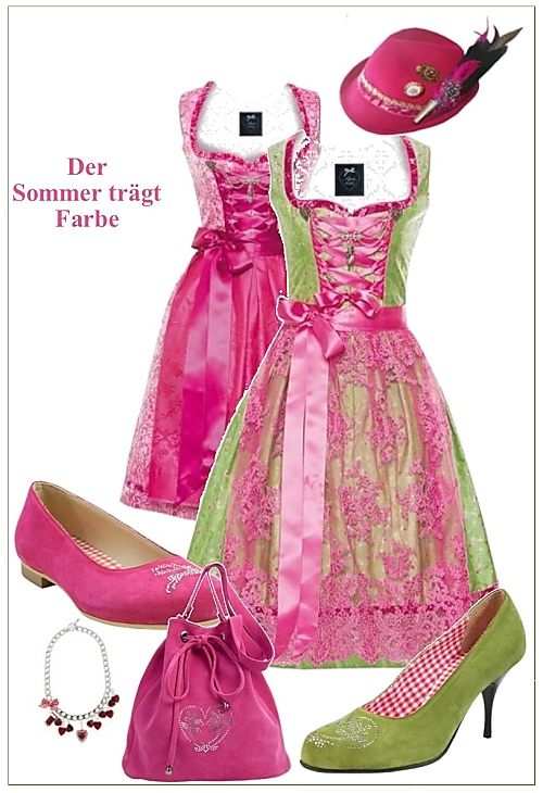 Leuchtende Farben, traumhafte Muster und exklusive Stoffe verleihen AlpenHerz Dirndl die einzigartige und individuelle Note. Passende Schuhe + Tasche Diavolezza, Schmuck sweet-deluxe