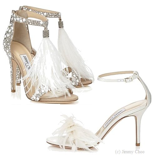 Hoolywood Glamour im Schuhschrank. Die Bridal-Kollektion von Jimmy Cho besticht durch schimerndes Satin, Swarovski-Kristalle und exotischen Federschmuck.