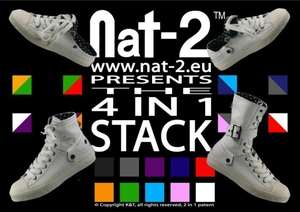 [title] - Aus eins mach vier- paar Schuhe!  Der 4 in 1 STACK  ist mit dem patentierten System ausgestattet, das es ermöglicht, aus einer Pantolette einen Halbschuh, einen Booty-Sneaker oder Stiefel zu machen. Mit dem Stack 4 in 1 Sneaker  gewinnt Nat-2 den international renommierten reddot design award. Wie man aus einem Paar Schuhen vier Paar Schuhe macht: Ruck Zuck kann man mit dem 4 in 1 STACK  von Nat-2 aus einer Pantolette einen Halbschuh, einen Booty-Sneaker oder Stiefel machen.